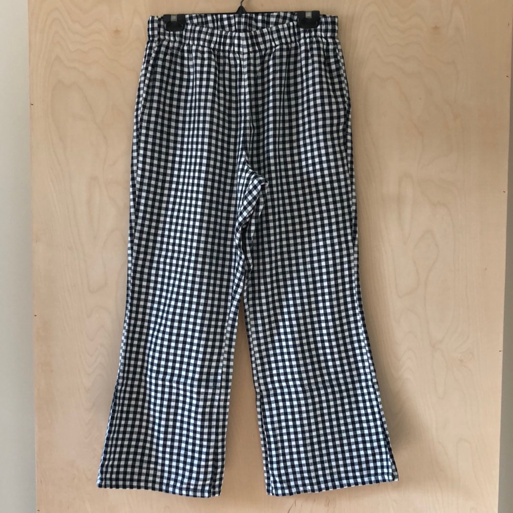 Black and white gingham linen lined wide leg pants